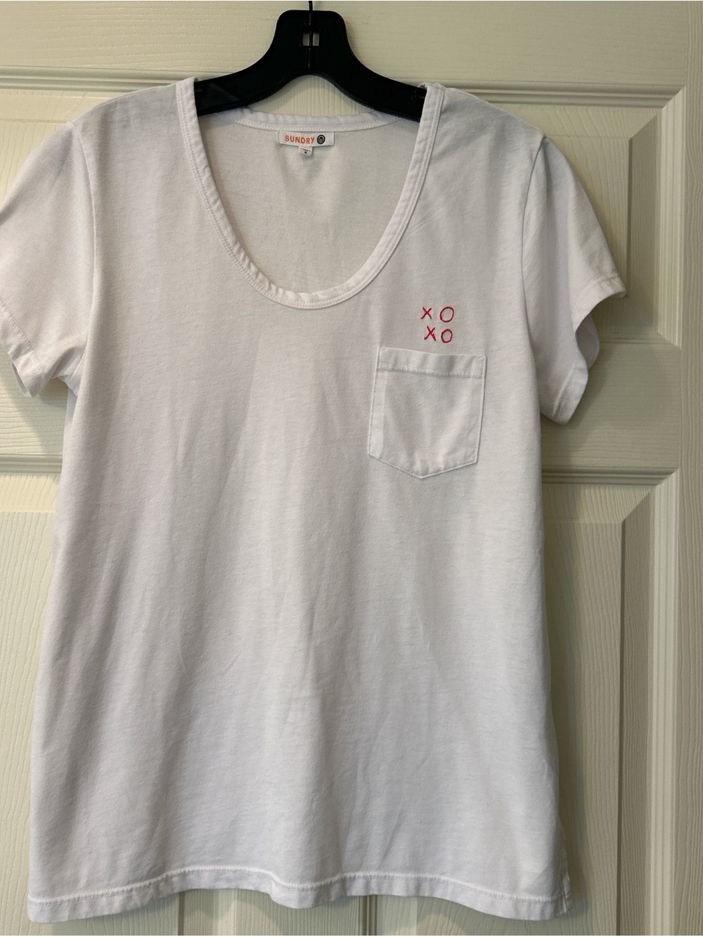 Sundry White Tee with Orange Logo Tag